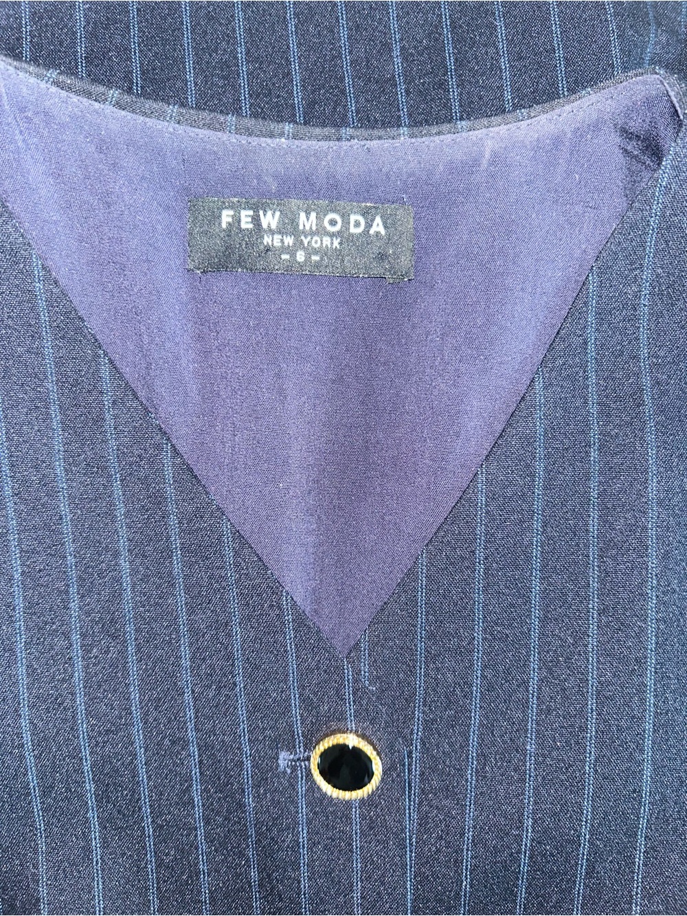 NEW Few Moda Navy Pinstripe V-Neck Vest with Gold Trim Sz 6 - Picture 5 of 5